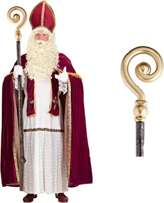 Produktbild von Nikolaus Kostüm Set – Erzbischof Verkleidung mit Perücke, Bart, Handschuhen & Bischofsstab Gr. L/XL