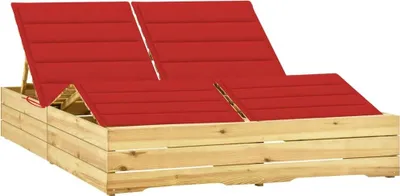 Produktbild von Doppel-Sonnenliege mit Roten Auflagen Kiefer Imprägniert
