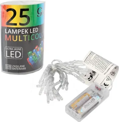 Zdjęcie produktu dla Lampki choinkowe LED Multikolor na baterie - 25 sztuk, do użytku wewnętrznego