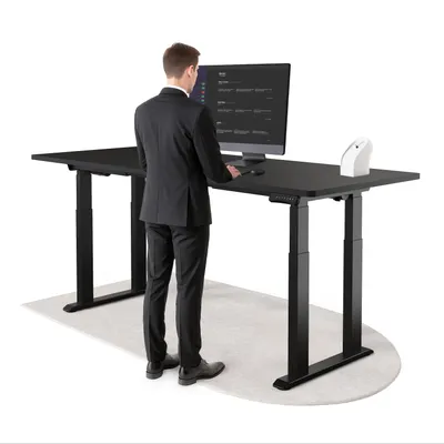 Produktbild von DESKSPACE Höhenverstellbarer Schreibtisch elektrisch mit leisem Dual-Motor – stabiles 4-Bein-Gestell (Schwarzes Gestell, Schwarz Tischplatte, 200×80 cm)