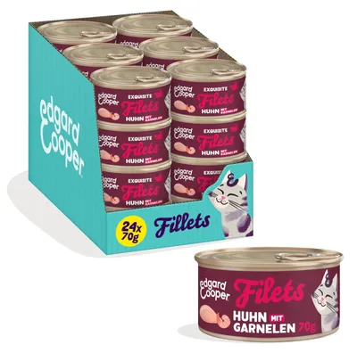 Productafbeelding van Edgard & Cooper natvoer voor katten, stukjes in bouillon, 24 x 70 g, kip met garnalen