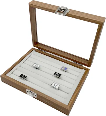 Produktbild von Kleine Holz Ringlade Ringe Ringbox Ringkoffer Schmucklade Schmuckkoffer Schmuckbox Ringdisplay Aufbewahrungsbox Deckel mit Echtglas