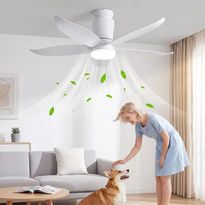 Produktbild von 70W 5 Flügeln Deckenventilator mit Beleuchtung, LED Deckenleuchte 110cm, Dimmbare Deckenleuchte mit Fernbedienung für Schlafzimmer,Wohnzimmer,Balkon