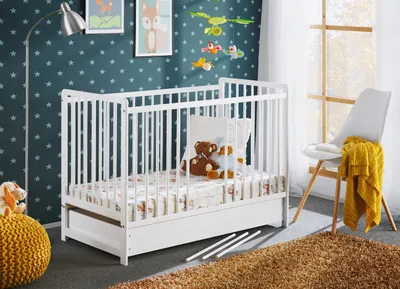 Zdjęcie produktu dla Łóżeczko ze schowkiem i materacem ERA – 60 x 120, białe