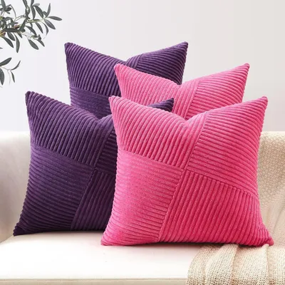 Productafbeelding van Corduroy kussenhoezen, set van 4, met windmolenmotief, 45x45 cm, in de kleuren roze en paars