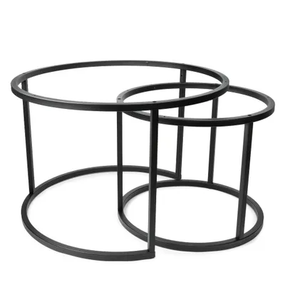 Two black metal table bases of different sizes, shown against a white background.