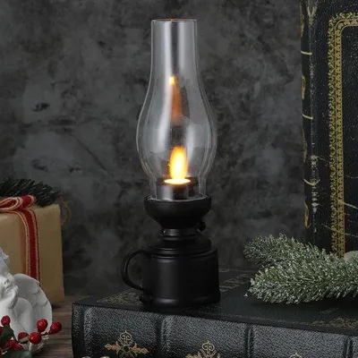 Image de Lampe de table à LED – Lampe à piles – Lampe-tempête transparente – Pour la chambre et le salon – Noire