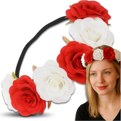 Immagine prodotto di EDIBAZZAR | Coroncina di fiori bianco-rossi per ventaglio con gomma