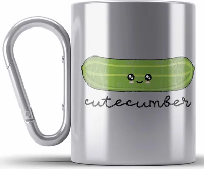 Produktbild von Trendation - Lustige Edelstahl Tasse Karabiner mit Spruch Cutecumber Süße Grafik Geschenk für Freundin Freund Liebe Valentinstag (Silber)