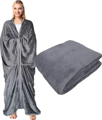 Produktbild von DILUMA Kuscheldecke mit Ärmeln - Ärmeldecke mit Reißverschluss für Erwachsene & Kinder - TV Decke mit Ärmeln - 100, Kuschelweich, Wärmend, Atmungsaktiv, Farbe:Uni Anthrazit, Größe:150x170 cm