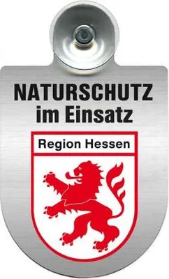 Produktbild von Einsatzschild mit Saugnapf - Naturschutz im Einsatz - incl. Regionenwappen 393826 Color - Region Hessen