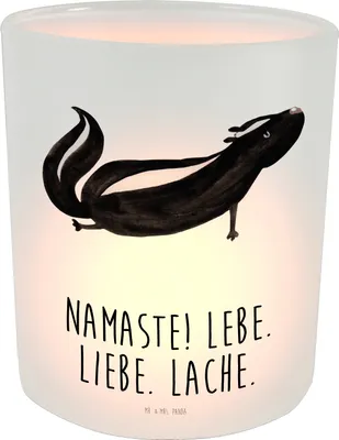 Produktbild von Mr. & Mrs. Panda Teelichthalter Stinktier Yoga - Transparent - Geschenk, Liebe, Glas Windlicht, Wildtier, ambientelicht, Kerzenhalter, Skunk, aus, Namaste