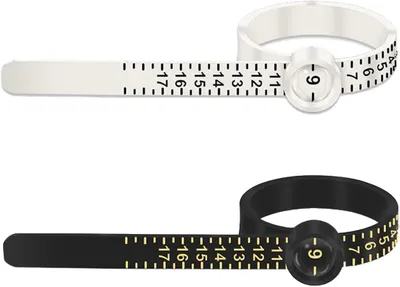 Productafbeelding van Ringmaatmeter Set - Vinger Meetlint - Ring Maat Bepalen - Geïntegreerde Loep - US Maat 1-17 - Transparant