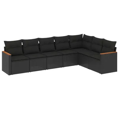 Image de vidaXL Ensemble de salon de jardin 7 pièces avec coussins noir poly rotin