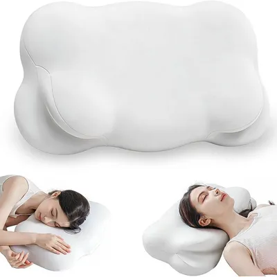 Produktbild von Ergonomisches Nackenkissen aus Memory Foam, orthopädisches Kopfkissen mit 2 Höhen, atmungsaktiv, für Seiten-, Rücken- & Bauchschläfer