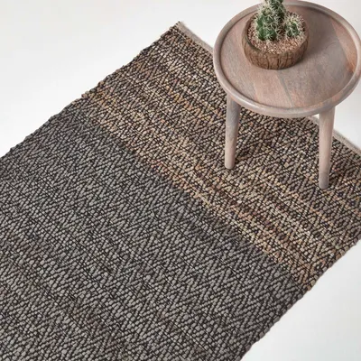 Obrázek produktu pro HOMESCAPES Ručně tkaný koberec z recyklované kůže se vzorem rybí kosti v šedé barvě, 120 x 180 cm