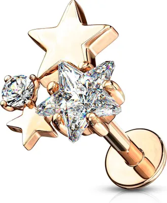 Produktbild von Labret Piercing Lippenpiercing Stab Sterne Stars Monroe Madonna Medusa Stecker Stud Zirkonia Kristalle Autiga® rosegold 1,2 mm 6 mm