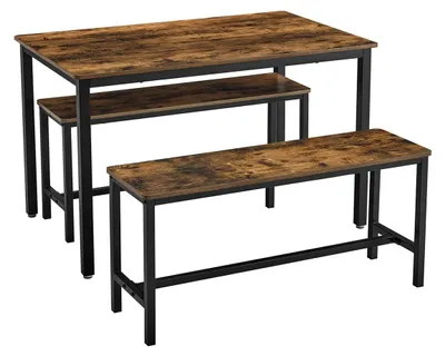 Obrázok produktu pre Vintage jedálenská zostava, hnedá a čierna – lamino a oceľ – stôl s lavicami – 110 x 70 x 75 cm