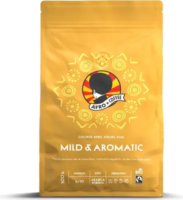 Produktbild von AFRO COFFEE Mild & Aromatic Premium Kaffeebohnen 500g - Fairtrade Arabica & Robusta Kaffee ganze Bohnen von AFRO COFFEE