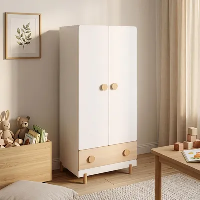 Produktbild von Kinderkleiderschrank 'Vaarentaa' mit Schublade 126 x 60 x 41 cm Weiß / Eicheoptik