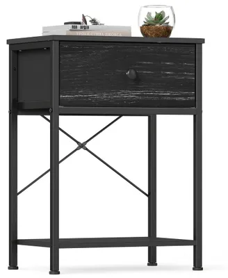 Obrázek produktu pro Noční stolek s LED osvětlením a zásuvkou, 2 zásuvky, černý, rozměry 39,6 x 30 x 60,4 cm