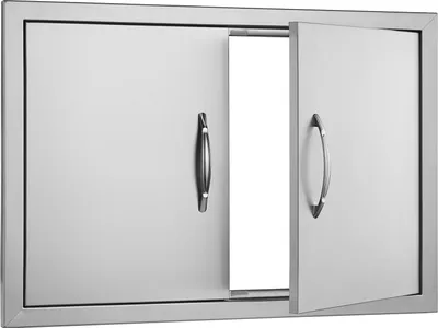 Immagine prodotto di SucceBuy Porta di accesso al barbecue, 711 x 482 mm, doppia porta per cucina da esterno, porta da incasso in acciaio inox, porta verticale a parete con maniglie, per isola barbecue, stazione barbecue, armadietti da esterno