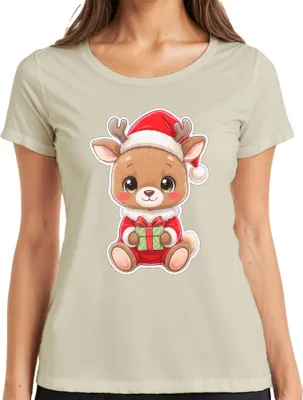 Produktbild von Süßes Rentier Weihnachten Geschenk Kinder Kawaii Niedlich Cartoon Damen T-Shirt, Natur, M