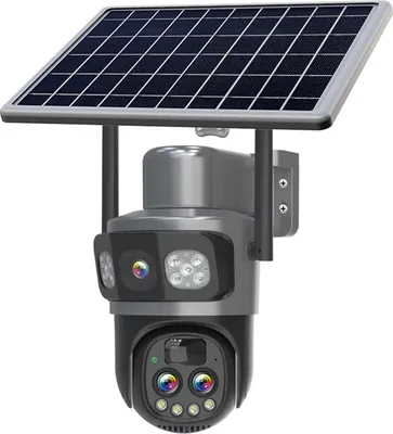 Obrázok produktu pre 6MP solárna kamera s 3 objektívmi, 10x optickým zoomom, PTZ, farebným nočným videním, AI detekciou človeka, 2-cestným zvukom, vonkajšia kamera WLAN