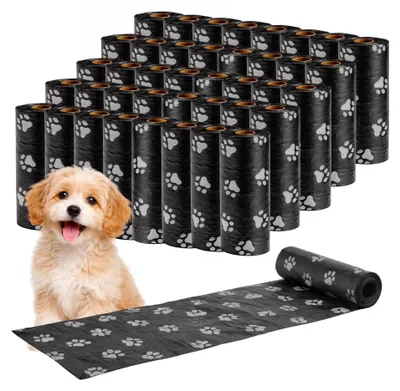 Produktbild von Ale-commerce Hundekotbeutel 40 Rollen Schwarz 600 Beutel Reißfest Antigeruch Hundebeutel mit Pfotenmuster Passend Für Kotbeutelspender Kotbeutel