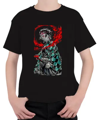 Obrázek produktu pro Tanjiro Kamado Demon Slayer Anime Sword Blood Manga Gift Uni dětské tričko, černá, 152 cm