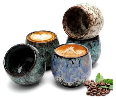 Produktbild von Espressotassen, 5x100ml, Handgefertigte Bunte Steingut Tassen, Dickwandig, Spülmaschinengeeignet, Ideal für Geschenke