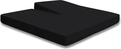 A black mattress topper with a split design, shown from a diagonal angle on a white background.