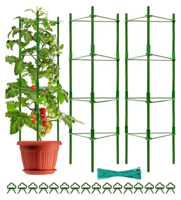 Produktbild von 2 Stück Tomaten Rankhilfe Gartenpflanze Stützstangen, 160 cm verstellbarer Tomatenturm für Kletterpflanzen mit 60 Drehbändern und 20 Pflanzenclips