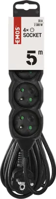 EMOS Prodlužovací kabel 5 m / 4 zásuvky / černý / PVC / 1 mm2, PC0415