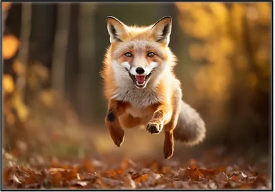 Produktbild von Wallario Wandbild Rennender Fuchs, Größe: 70,30 x 100,30 cm, Poster mit schwarzem Aluminiumrahmen