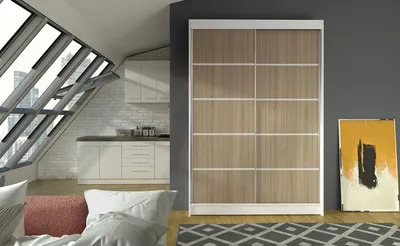 Obrázek produktu pro Moderní šatní skříň LINH 4 - šířka 120 cm, bílá / sonoma