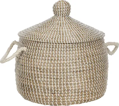 Produktbild von BELIANI Aufbewahrungskorb Naturfarben Seegras mit Deckel Griffen Geflochten Boho für Erwachsene Kinder Spielsachen Spielzeugkorb Jugendzimmer Deko