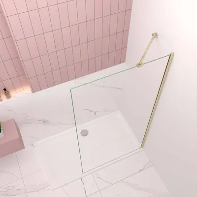 Produktbild von AICA Walk in Dusche 40 x 200cm Duschwand 8mm ESG NANO glas Duschabtrennung Duschtrennwand mit Gold Diagonalstabilisator GT070