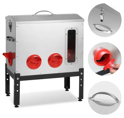 Zdjęcie produktu dla Automatyczny podajnik do karmy dla kur Eikuavons, pojemność 18 kg / 40 funtów, wykonany ze stal ocynkowana, 6 otworów do pobierania karmy, podajnik z okienkiem umożliwiającym kontrolę poziomu karmy, rączka, indywidualne korki oraz regulowana wysokość