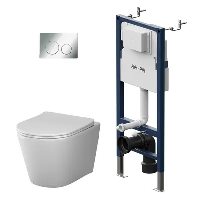 Produktbild von AM.PM Wand-WC spülrandlos Set mit Vorwandelement Komplettset Unterputz Spülkasten FlashClean Tiefspül Unterputzspülkasten Set Schüssel Drückerplatte