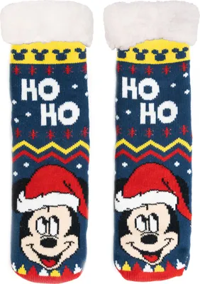 Produktbild von Disney Mickey Mouse Hüttensocken - Haussocken für Damen Kuschelsocken Flauschige Wintersocken warme Frauen Socken Blau/Rot 35-38