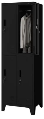 Produktbild von Umkleideschrank Spind BARTEK 4 Abteile Etikettenhalter Lüftungsschlitze | Umkleidespind Schließfachschrank Garderobenspind 172x55,9x45cm Schwarz