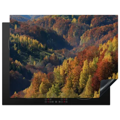 Produktbild von KitchenYeah© Herdabdeckplatte Berge - Bäume - Herbst , 77x59cm, Küche Deko, Glaskeramikkochfeld Herdabdeckung, Abdeckplatte fùr Kochfeld