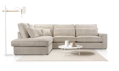 Image de AX LIVING Canapé creme velours côtelé Canapé d'angle Celleri XXL Canapé forme L 314 cm G