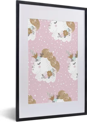 Produktbild von MuchoWow® MuchoWow® Gerahmtes Poster Einhorn - Rosa - Kinder - Rosa - Mädchen - Baby - Mädchen 40x60 cm - Poster mit zchwarzem Bilderrahmen - Poster in Rahmen
