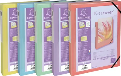 Produktbild von Exacompta 5x Archivbox A4 PP, Rücken 40mm, Kreacover Pastell, sortiert, 59279E