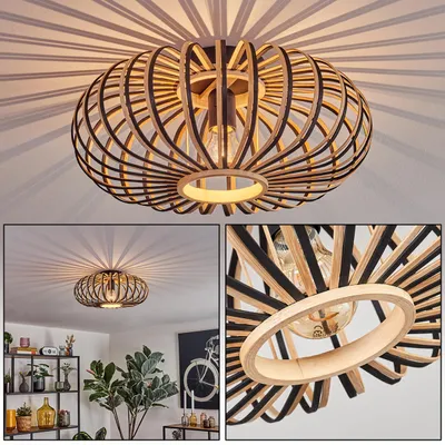 Produktbild von Aidone moderne Deckenlampe aus Metall/Bambus in Schwarz/Naturfarben