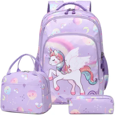 Produktbild von Kinderrucksack Mädchen Einhorn 3-teiliges Set Lila Polyester 1.-3. Klasse