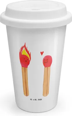 Produktbild von Mr. & Mrs. Panda Thermobecher Streichhölzer - Weiß - Geschenk, Keramikbecher, Liebesgeschenk, Liebesbeweis, Reisebecher, To Go Becher, Kaffeebecher