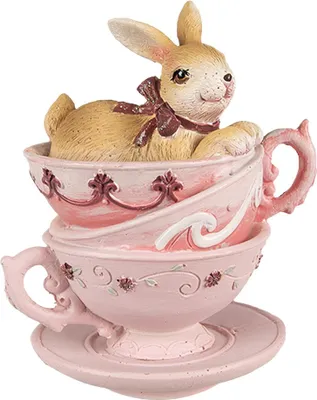 Image de Clayre & Eef Figurine Lapin 10 cm Marron Rose Polyrésine